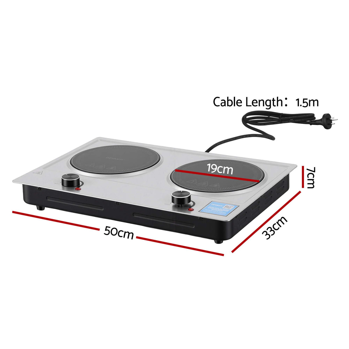 Devanti 2 burner ceramic cooktop, 2400W, black glass