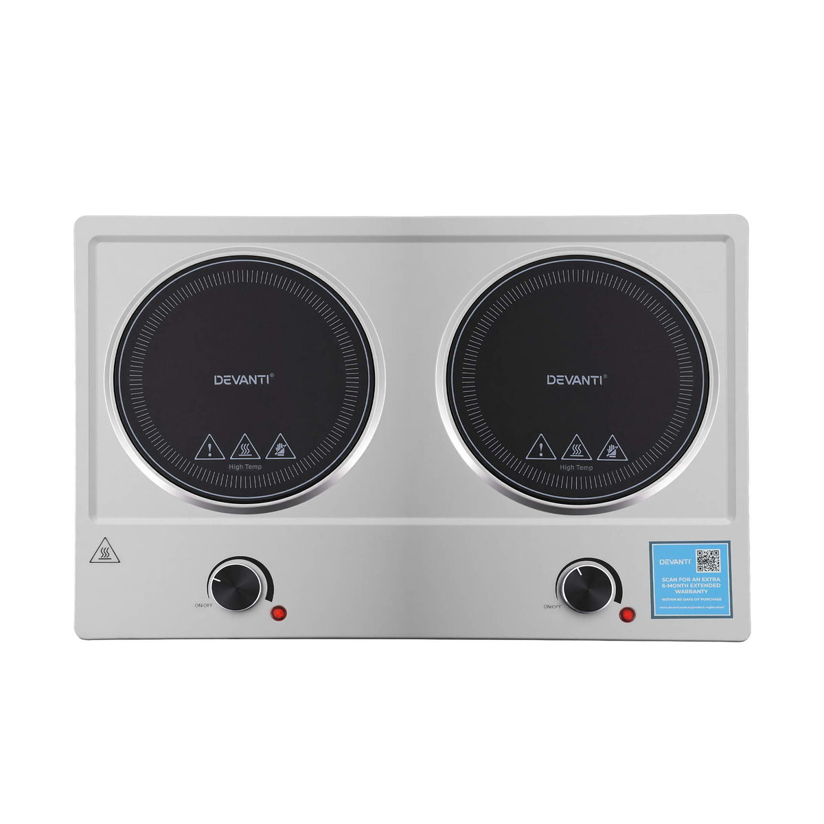 Devanti 2 burner ceramic cooktop, 2400W, black glass
