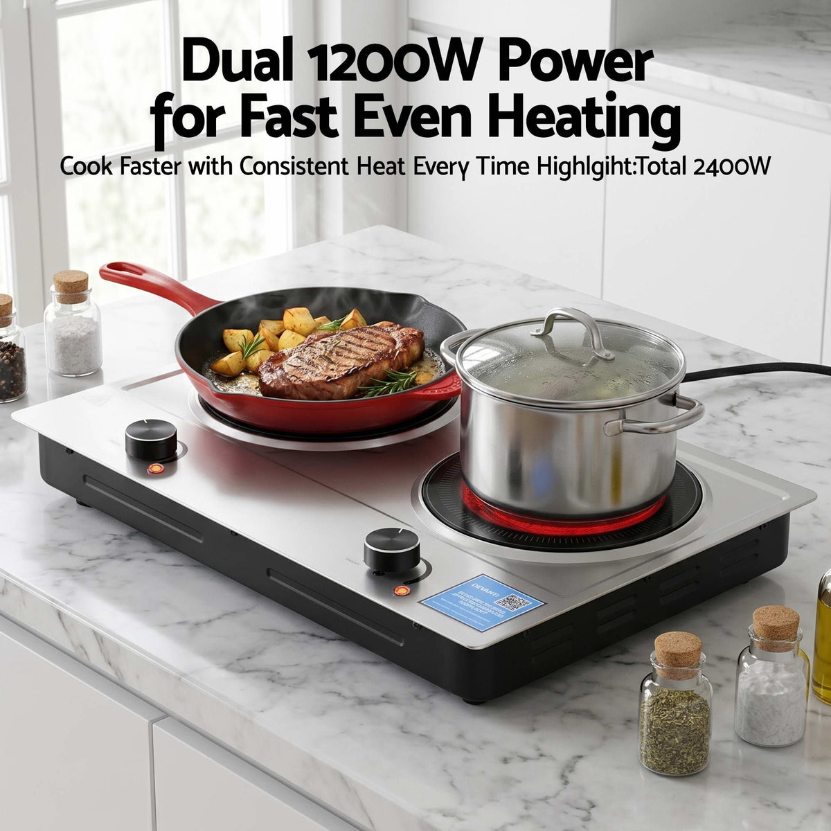 Devanti 2 burner ceramic cooktop, 2400W, black glass