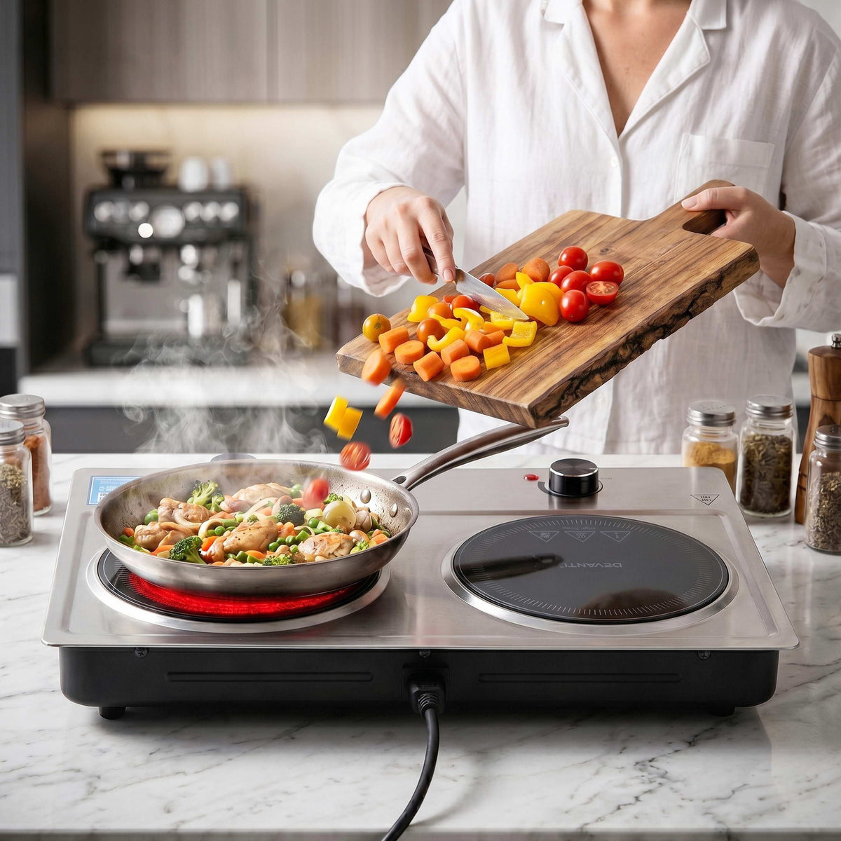 Devanti 2 burner ceramic cooktop, 2400W, black glass