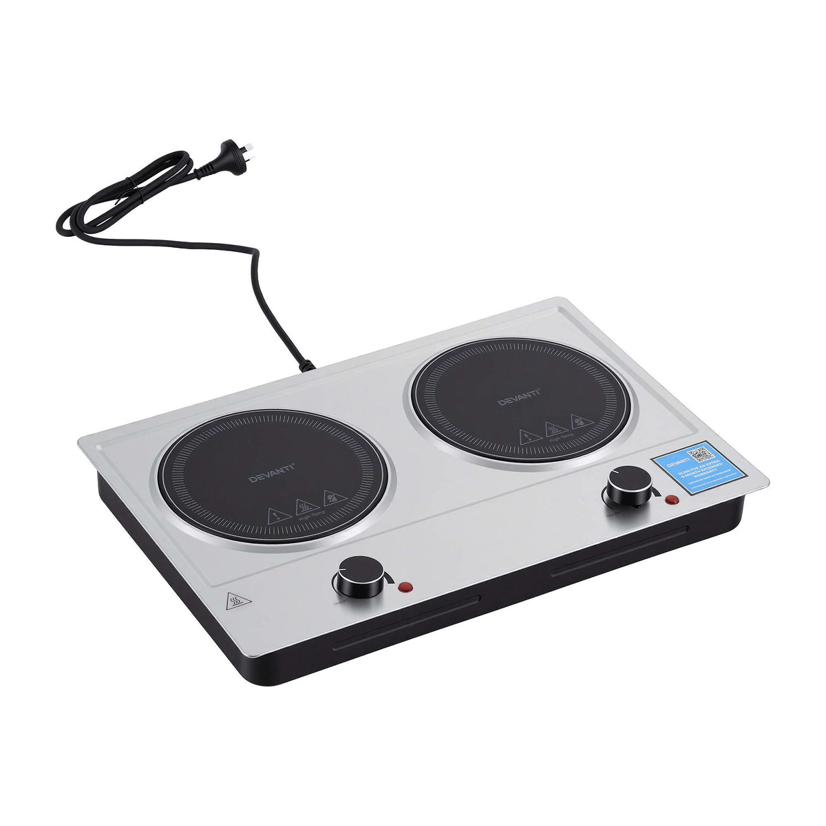 Devanti 2 burner ceramic cooktop, 2400W, black glass