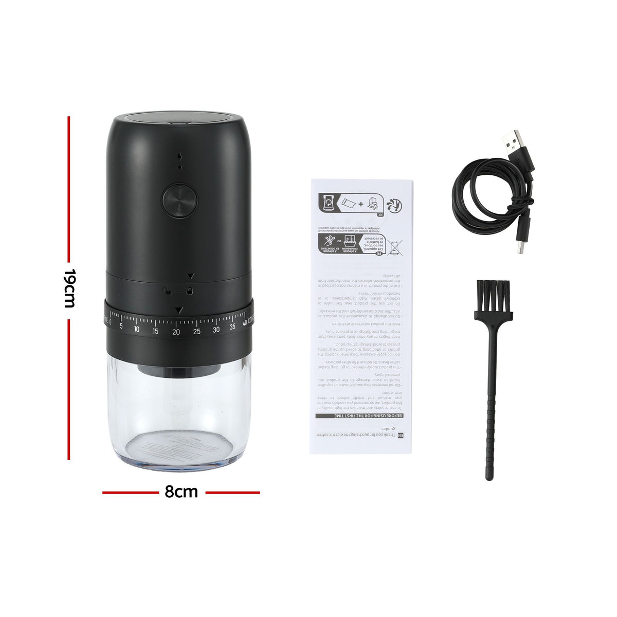 Devanti portable rechargeable electric coffee grinder, black