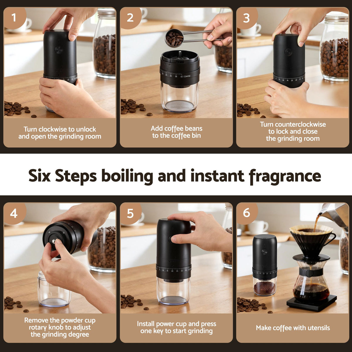 Devanti portable rechargeable electric coffee grinder, black