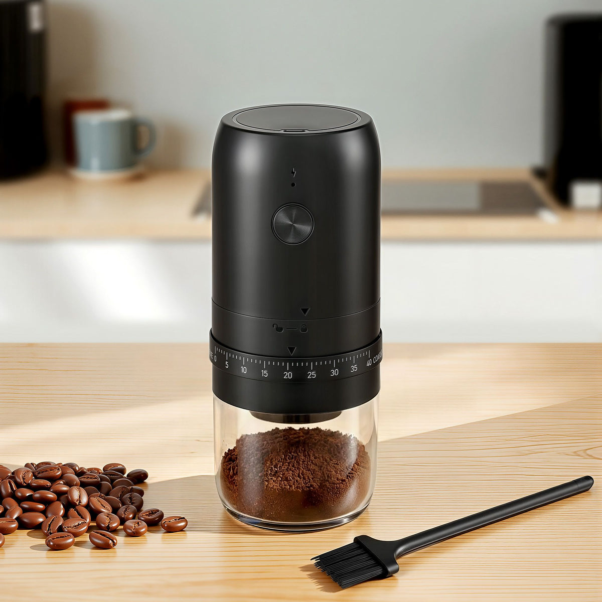 Devanti portable rechargeable electric coffee grinder, black