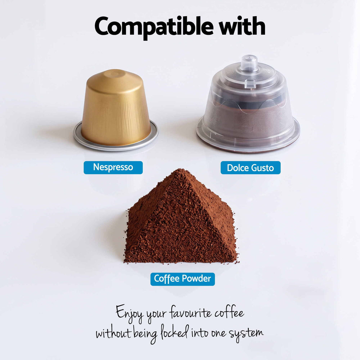 Devanti Capsule Coffee Pod Machine with Milk Frother, Black.