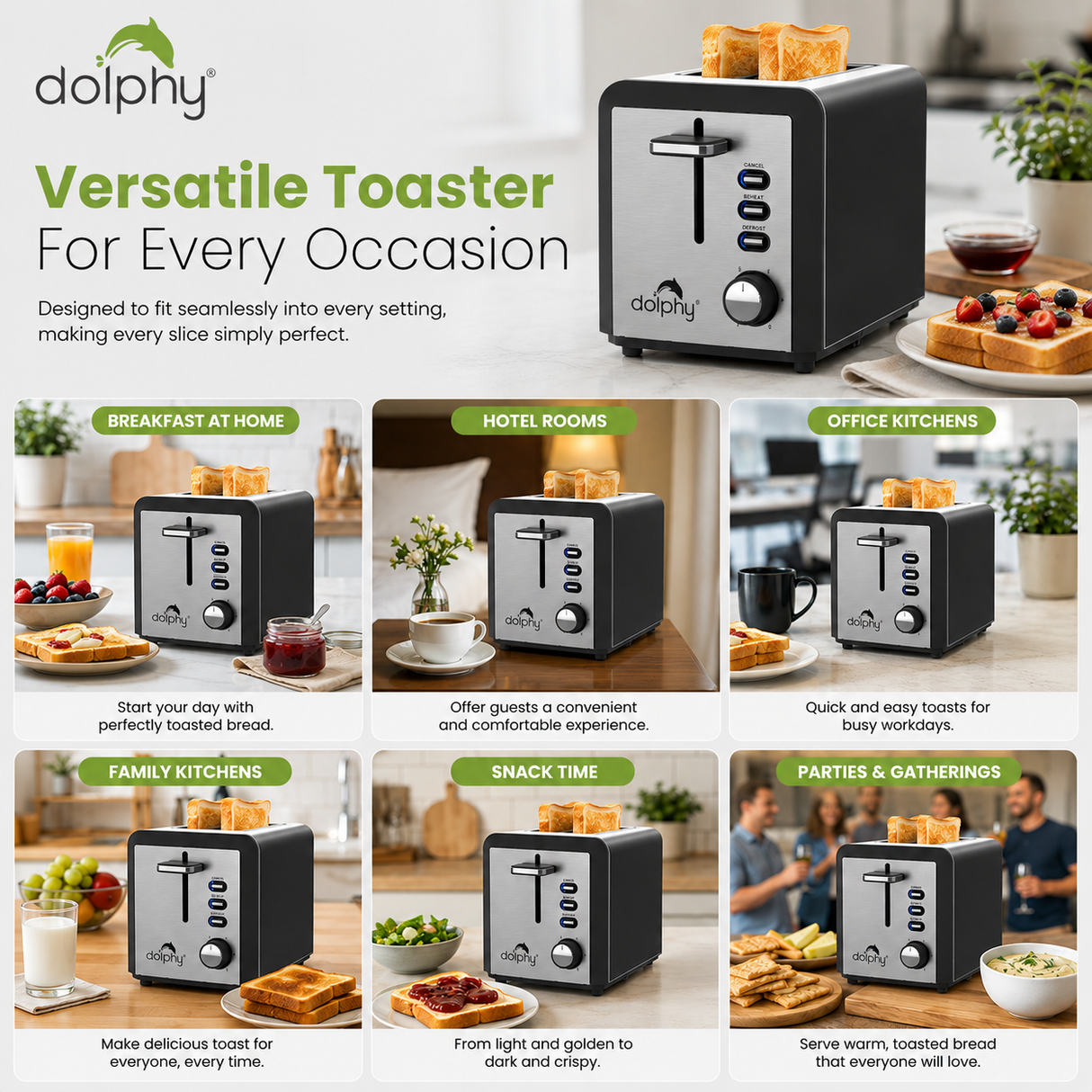Dolphy Stainless Steel 2 Slice Electric Toaster – Hotel & Home Use