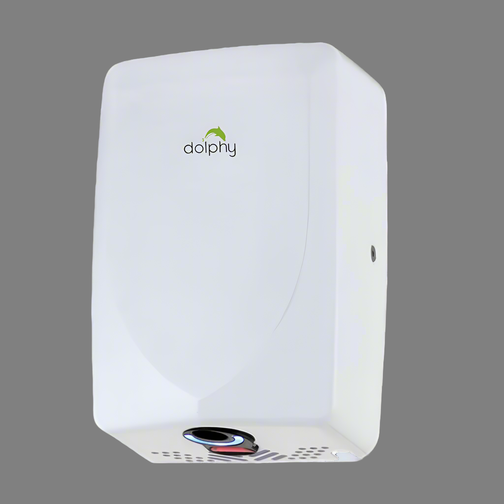 Dolphy Compact Touchless Hand Dryer 700W – White ABS Wall-Mount, Fast Drying 90 m/s Air Speed, Infrared Sensor, Low Energy & Hygienic Design for Commercial Washrooms