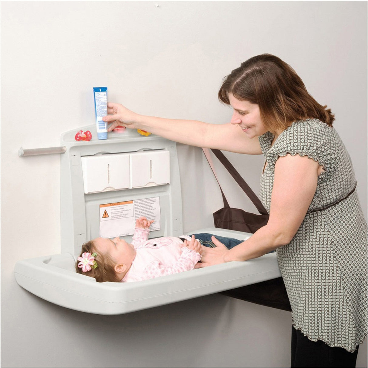 Dolphy Wall-Mounted Baby Change Station – 85.5x56x49.7 cm Grey Waterproof HDPE Table, Heavy-Duty, Microbe-Resistant, Space-Saving Design with Safety Belt & Storage Hooks