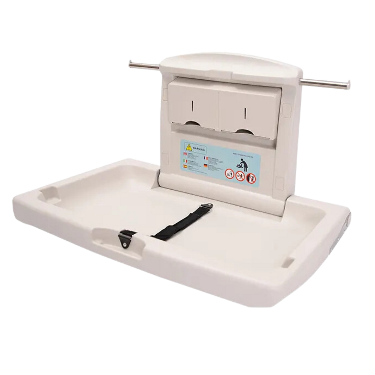 Dolphy Wall-Mounted Baby Change Station – 85.5x56x49.7 cm Grey Waterproof HDPE Table, Heavy-Duty, Microbe-Resistant, Space-Saving Design with Safety Belt & Storage Hooks