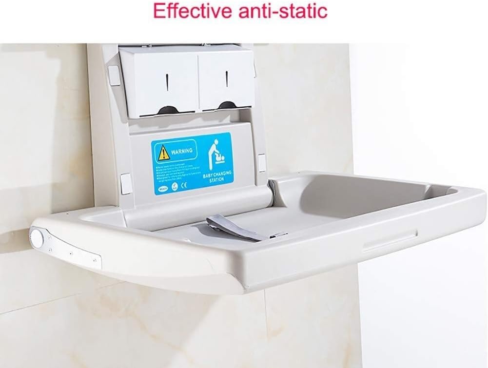 Dolphy Wall-Mounted Baby Change Station – 85.5x56x49.7 cm Grey Waterproof HDPE Table, Heavy-Duty, Microbe-Resistant, Space-Saving Design with Safety Belt & Storage Hooks