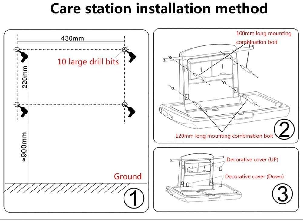 Dolphy Wall-Mounted Baby Change Station – 85.5x56x49.7 cm Grey Waterproof HDPE Table, Heavy-Duty, Microbe-Resistant, Space-Saving Design with Safety Belt & Storage Hooks
