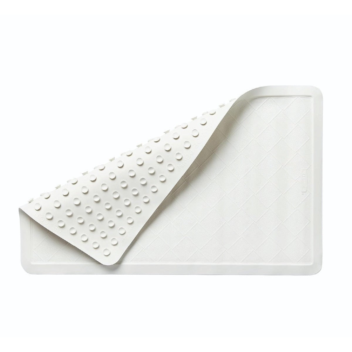 White waterproof rubber bath mat, quick drying.