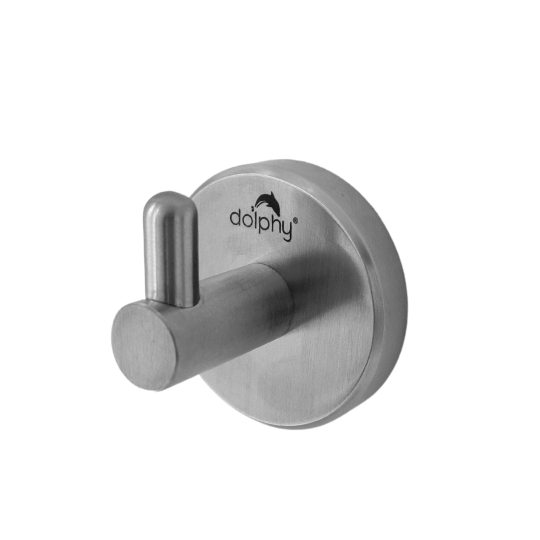 Dolphy Stainless Steel Single Robe Hook – Brushed Finish, Wall Mounted Bathroom Hook for Robes, Towels, Clothes & Accessories – Durable & Sleek Design