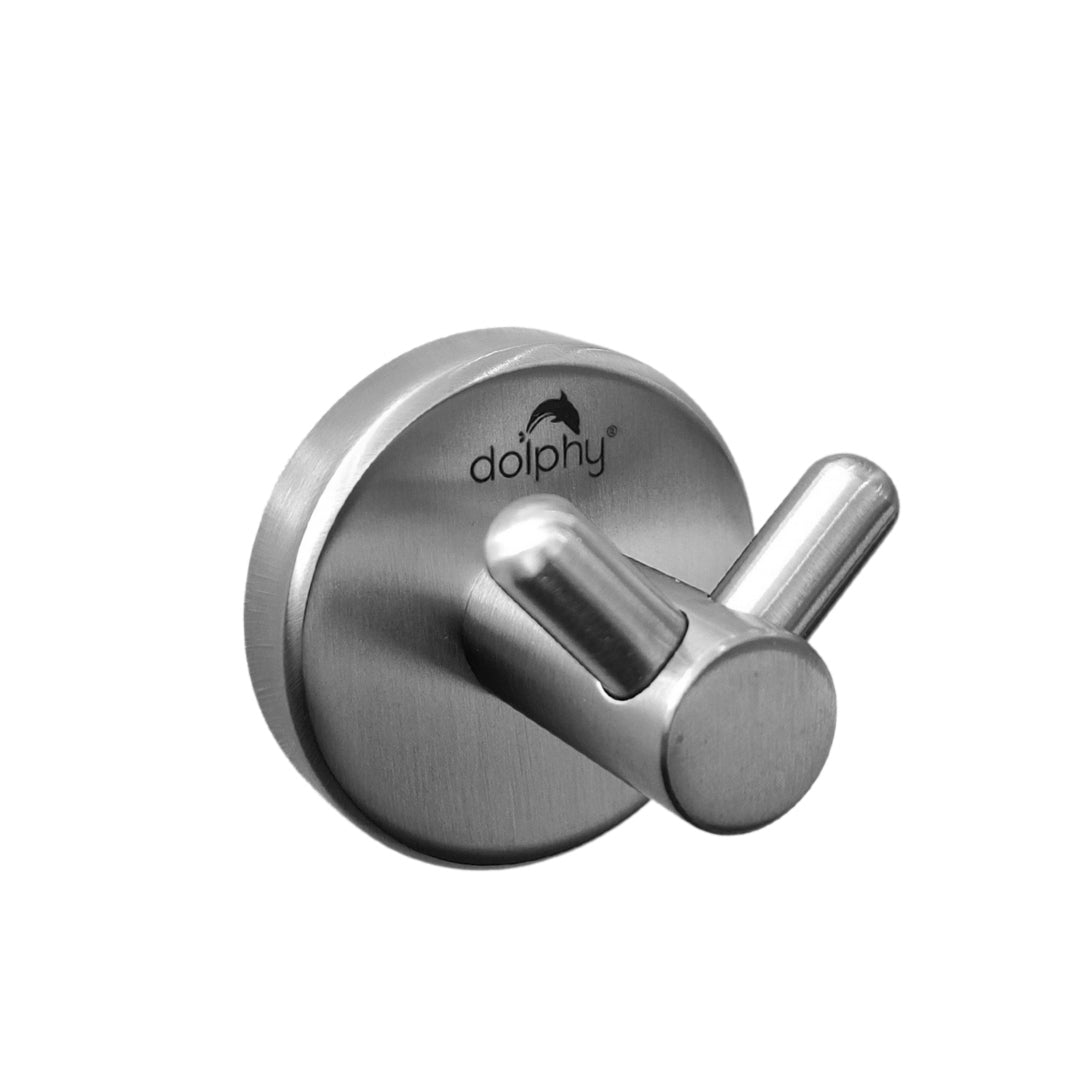 Dolphy Double Robe Hook – Brushed Stainless Steel Wall Mount, 50x50mm, Rust-Resistant, Concealed Screw Fix