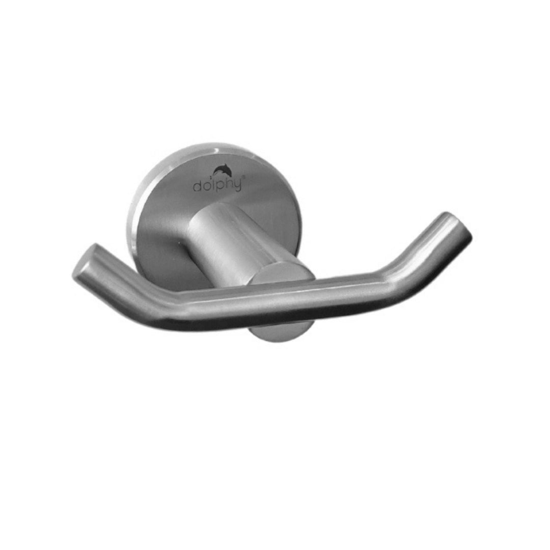 Dolphy Double Robe Hook – Brushed Stainless Steel Wall Mount Hanger for Bathroom, Kitchen & Wardrobe – Concealed Screw Fix