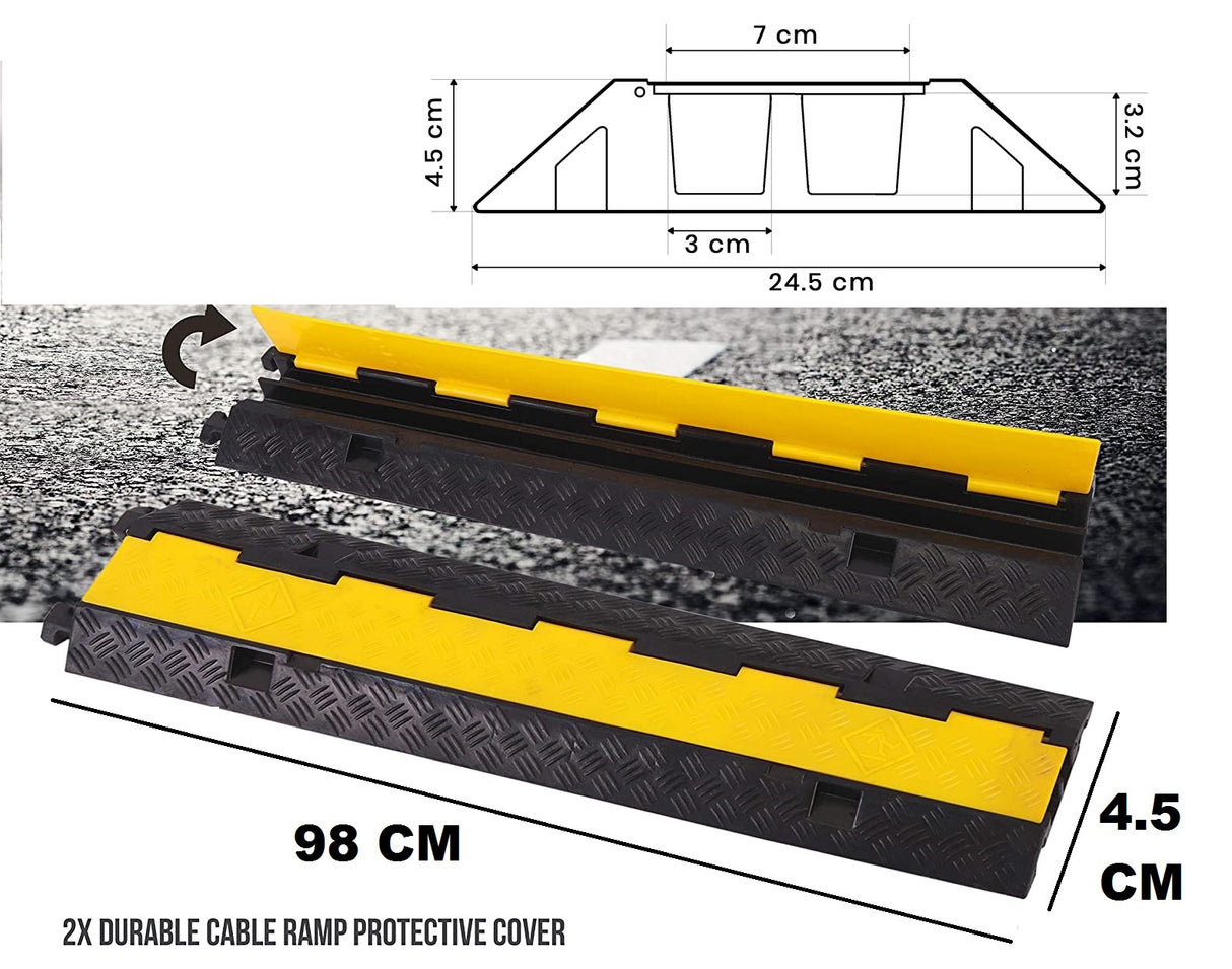 Dolphy 2 Channel Floor Cable Protector – Heavy-Duty Rubber & PVC, Black with Yellow Accents, Indoor & Outdoor Use