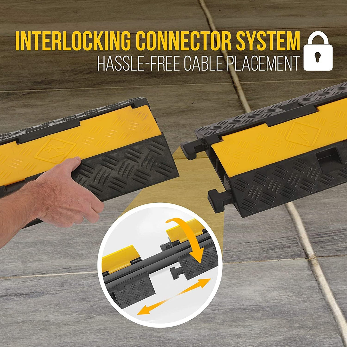 Dolphy 2 Channel Floor Cable Protector – Heavy-Duty Rubber & PVC, Black with Yellow Accents, Indoor & Outdoor Use