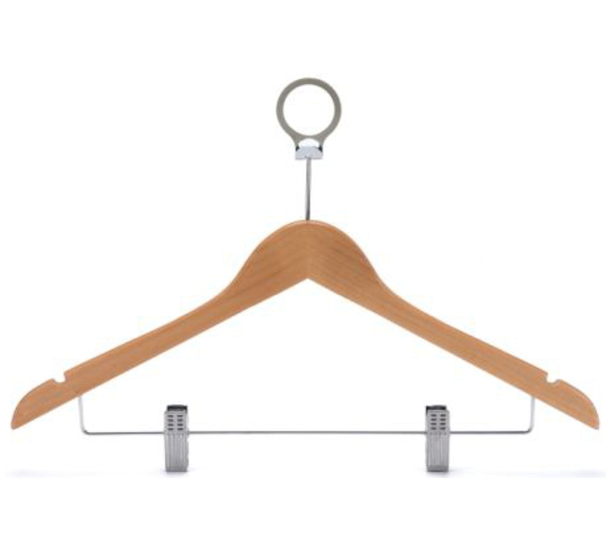 Dolphy Security Wooden Cloth Hanger – Natural Timber with Anti-Theft Ring, Non-Slip Bar & Grooved Rod – Pack of 50 – 44.5cm