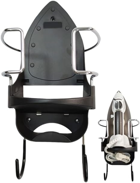 Dolphy Wall Mount Universal Iron Holder – Heat-Resistant Iron & Board Organizer, Space-Saving Laundry Storage Rack, Black PBT – 40x16.5x15 cm