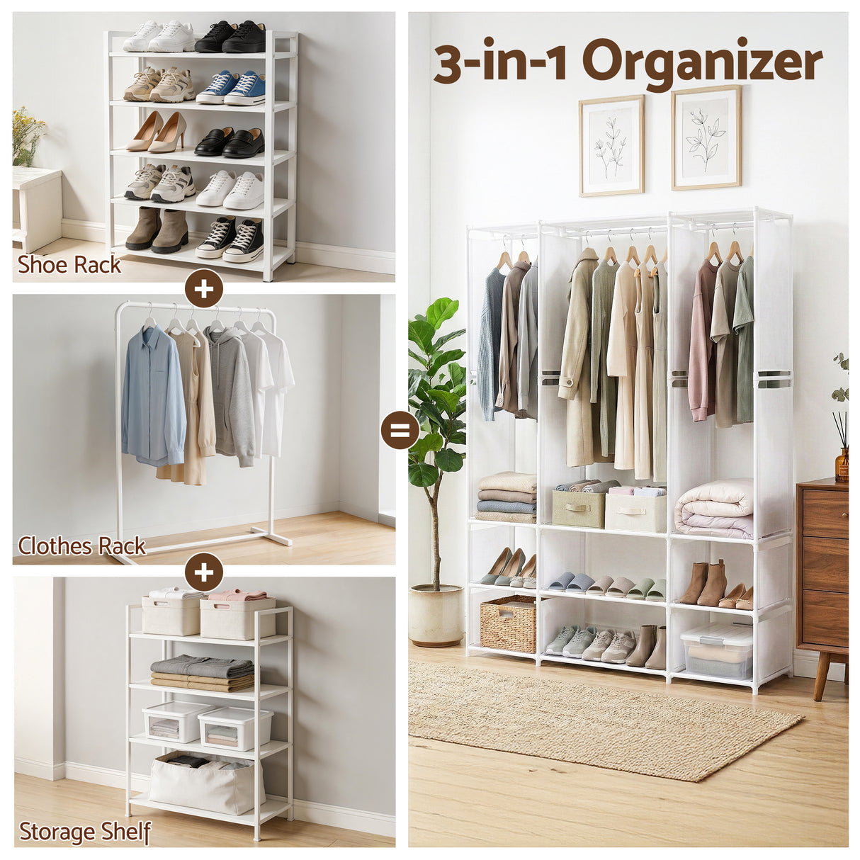 Artiss Large Portable Clothes Closet Wardrobe with Open Shelf White