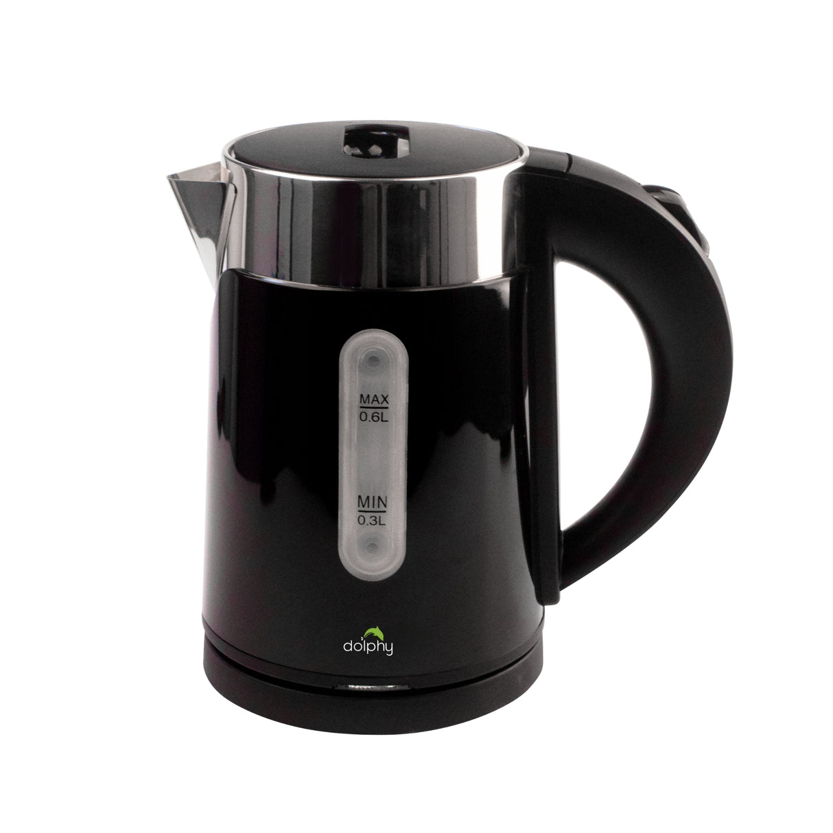 Dolphy 600ml Electric Kettle – Compact Black Stainless Steel, Fast Boil, Auto Shut-Off, 360 Swivel Base for Tea & Coffee