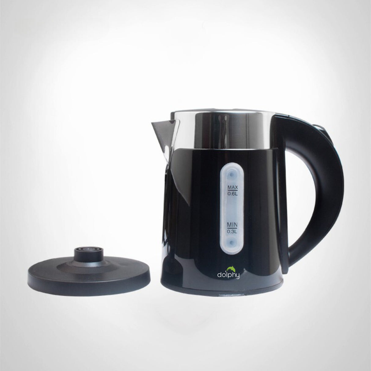 Dolphy 600ml Electric Kettle – Compact Black Stainless Steel, Fast Boil, Auto Shut-Off, 360 Swivel Base for Tea & Coffee