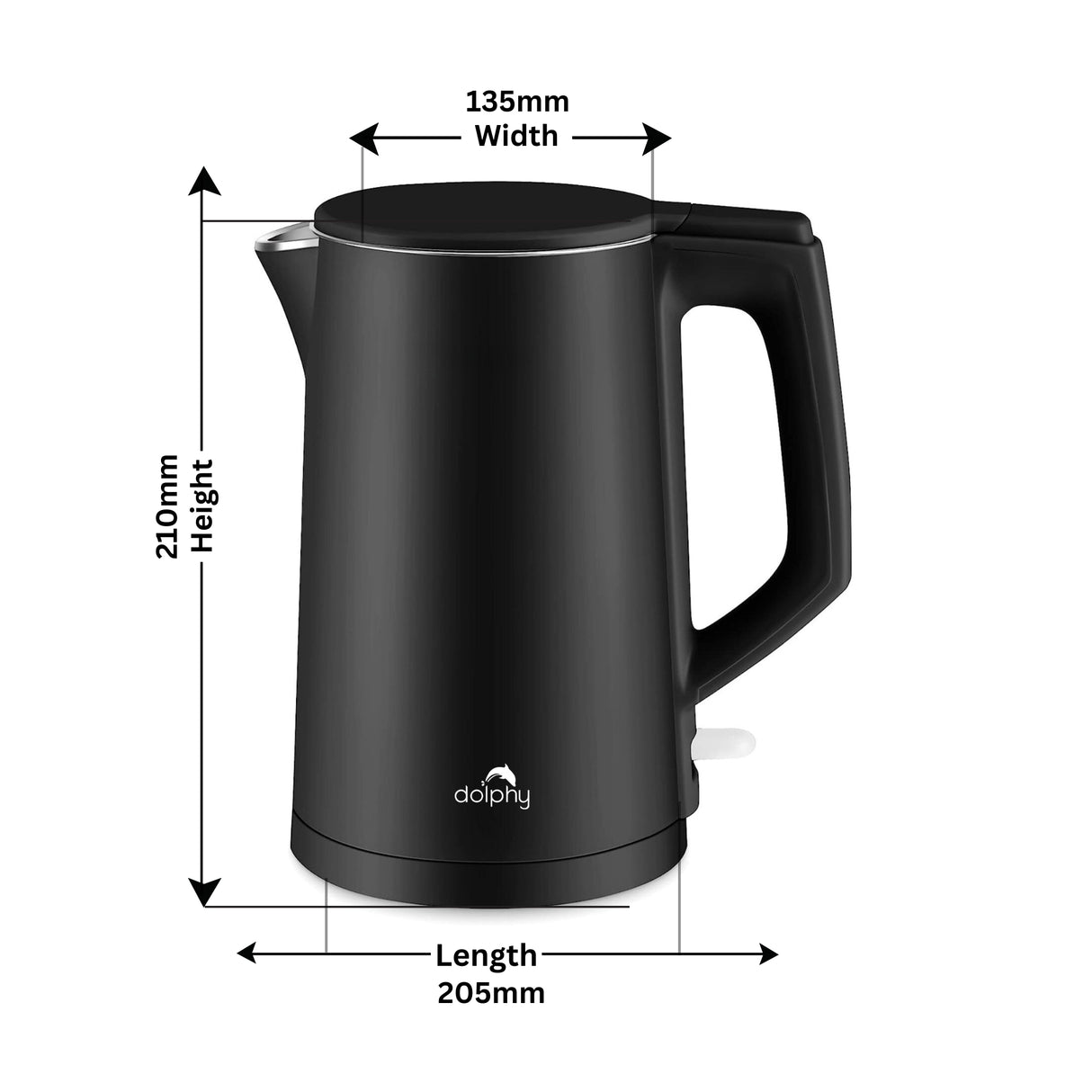 Dolphy 1L Electric Kettle – Black Stainless Steel, 360 Swivel Base, Auto Shut-Off, Cool-Touch Exterior, Fast Boil Cordless Kettle for Home, Hotel & Office
