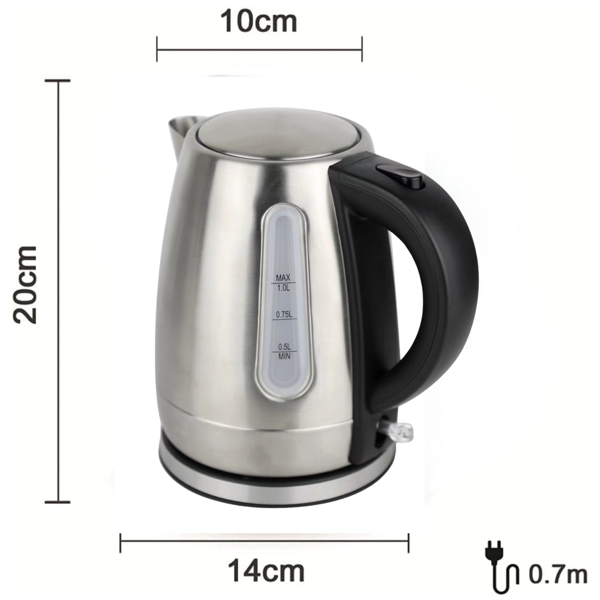 Dolphy 1.0L Electric Kettle – Black Stainless Steel, 2200W Fast Boil, Auto Shut-Off & Overheat Protection, Compact Hot Water Boiler for Tea & Coffee
