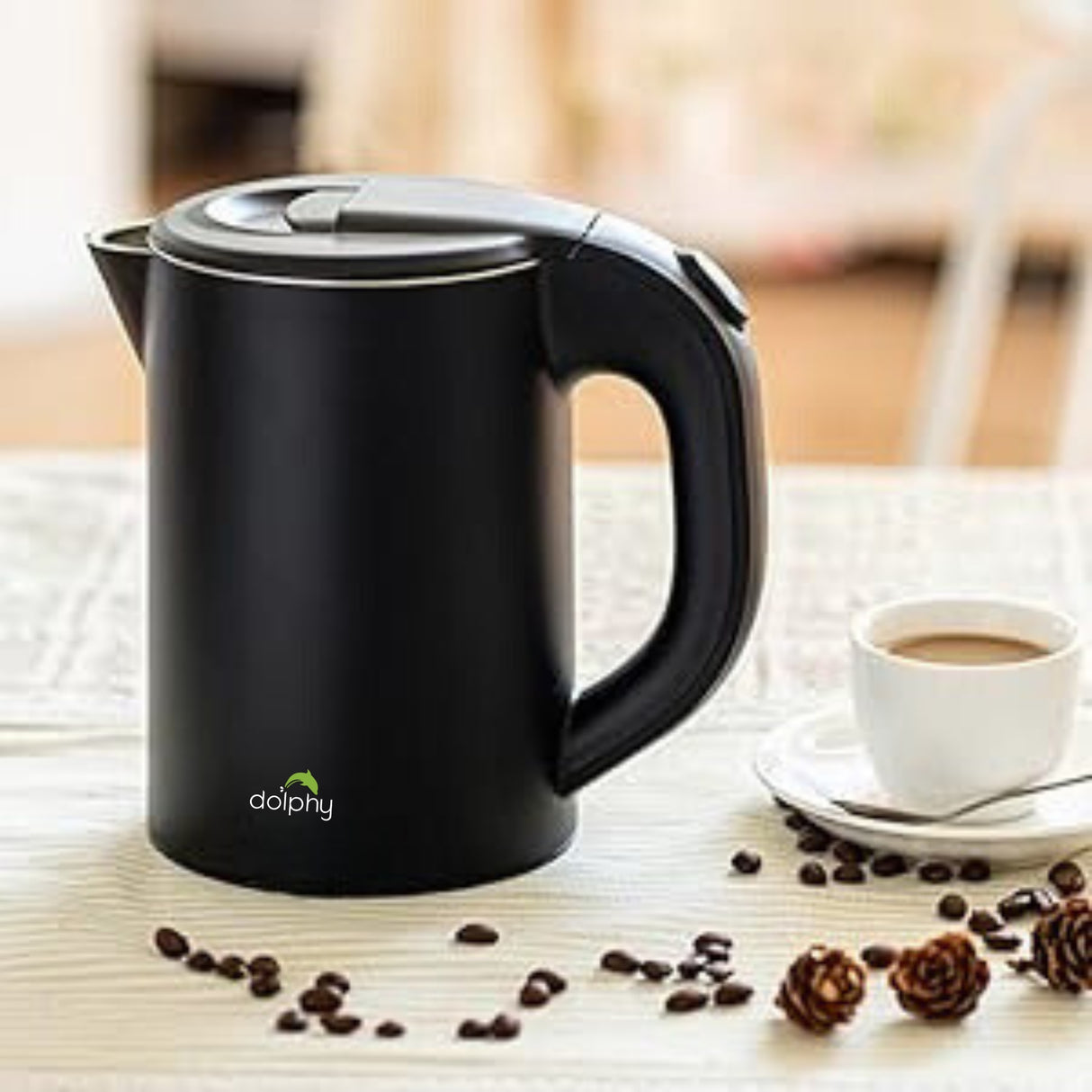 Dolphy 800ml Electric Kettle – Matte Black, Quick Boil, Auto Shut-Off, Stainless Steel, Compact Hot Water Boiler for Tea & Coffee