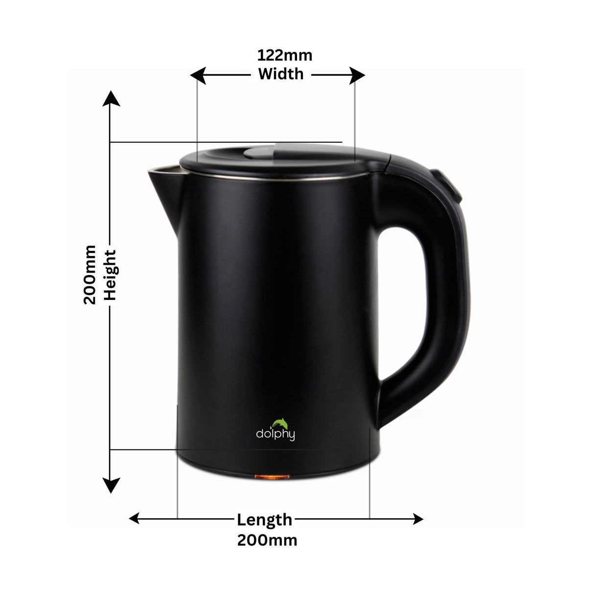 Dolphy 800ml Electric Kettle – Matte Black, Quick Boil, Auto Shut-Off, Stainless Steel, Compact Hot Water Boiler for Tea & Coffee