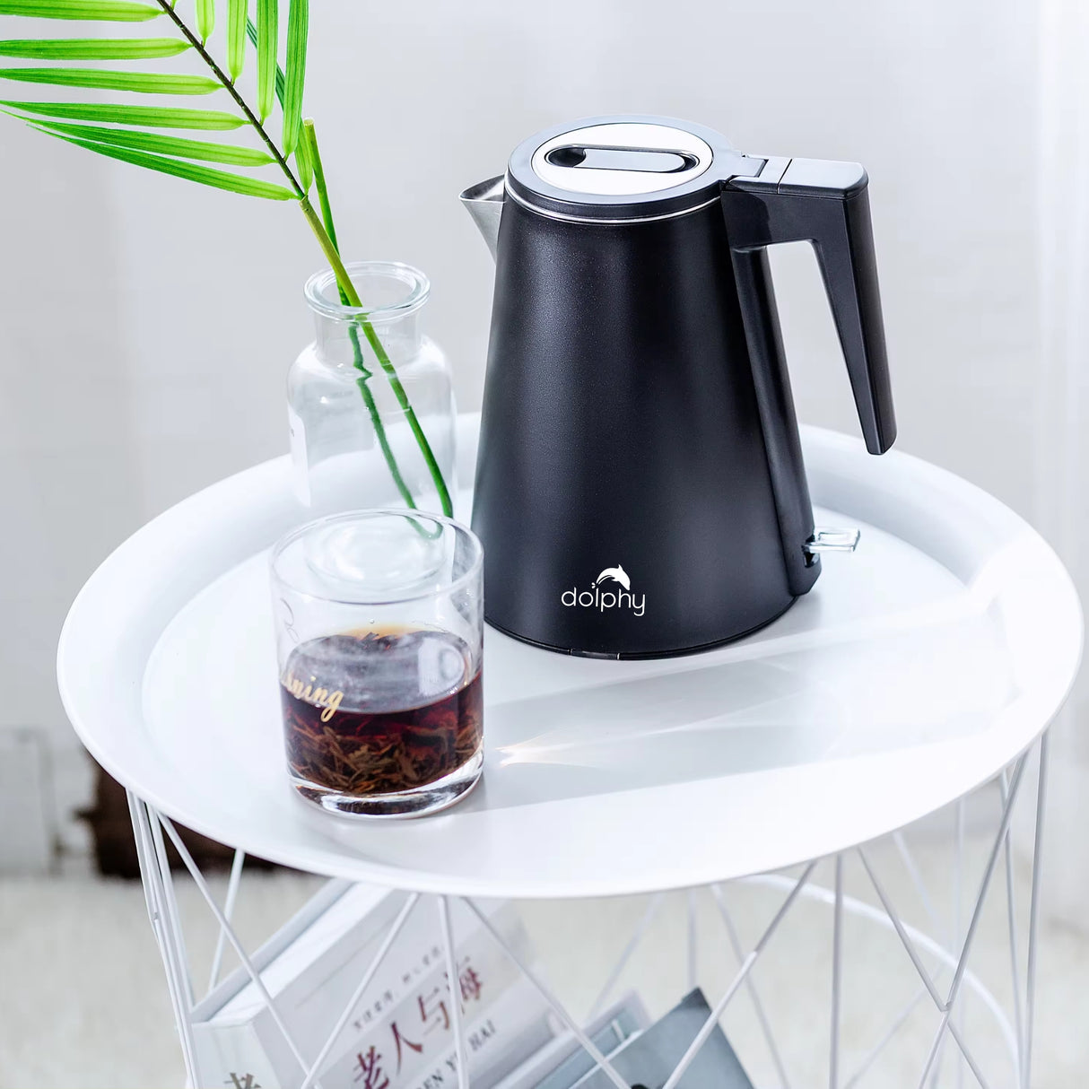 Dolphy 800ml Electric Kettle – Black Stainless Steel, Fast Boil with 360 Swivel Base, Auto Shut-Off & One-Touch Lid for Home, Hotel & Office Use