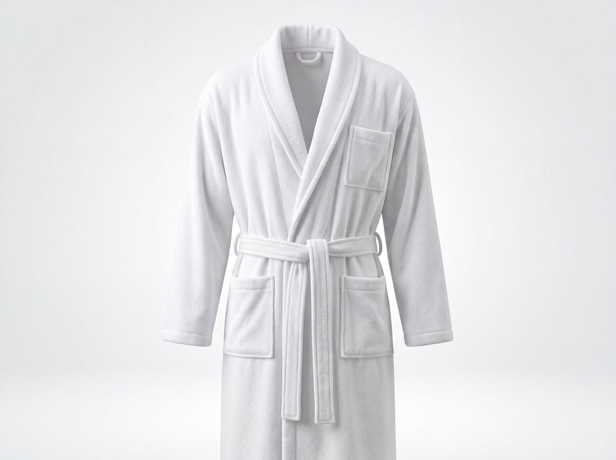 White terry towelling kimono bathrobe with self belt