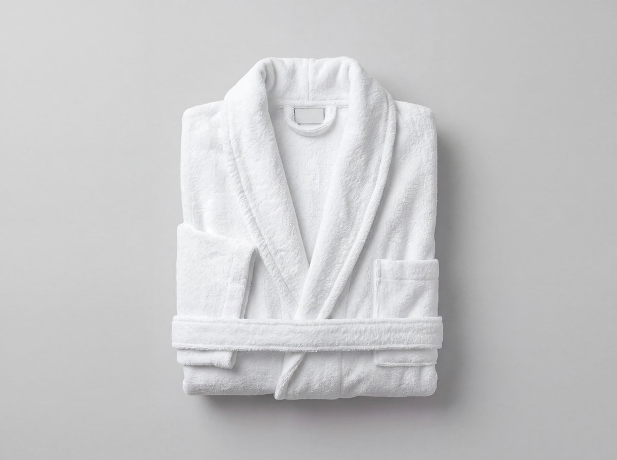 White terry towelling kimono bathrobe with self belt