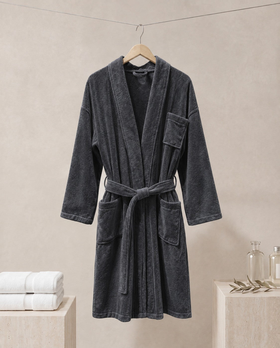 Plush Bathrobe 100% Microfibre - Charcoal Grey