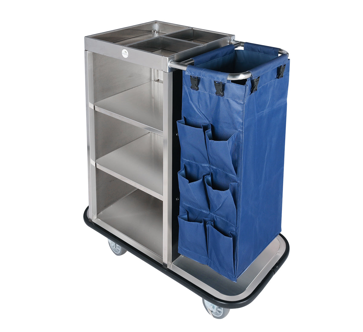 Dolphy Silver Multifunction Housekeeping Trolley Cart – Stainless Steel | Hotels, Offices & Supermarkets