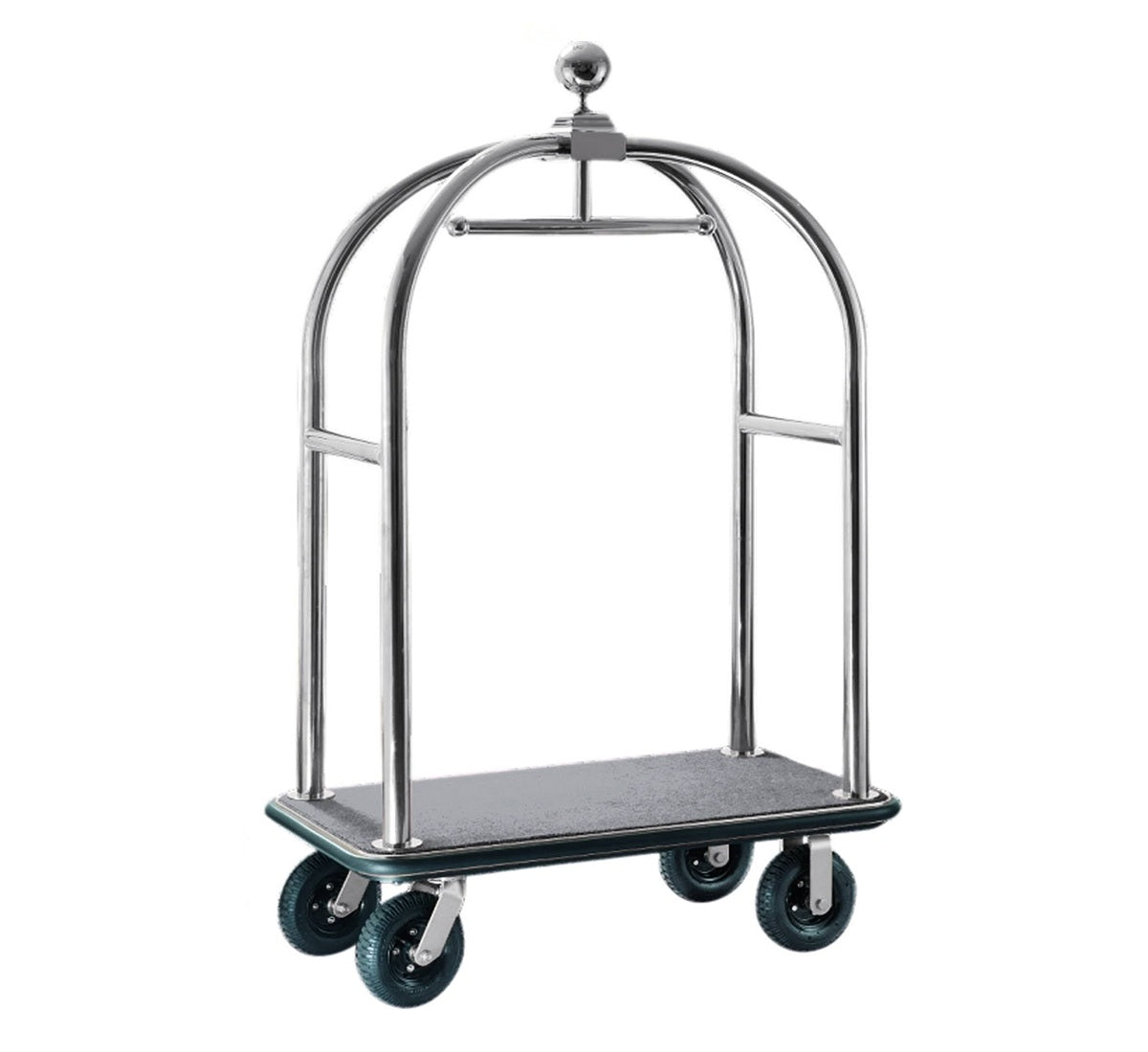 Dolphy Stainless Steel Hotel Luggage Trolley – 112x65x192 cm, Silver Frame with Black Finish, Heavy-Duty Cart for Hotels, Resorts, and Commercial Venues