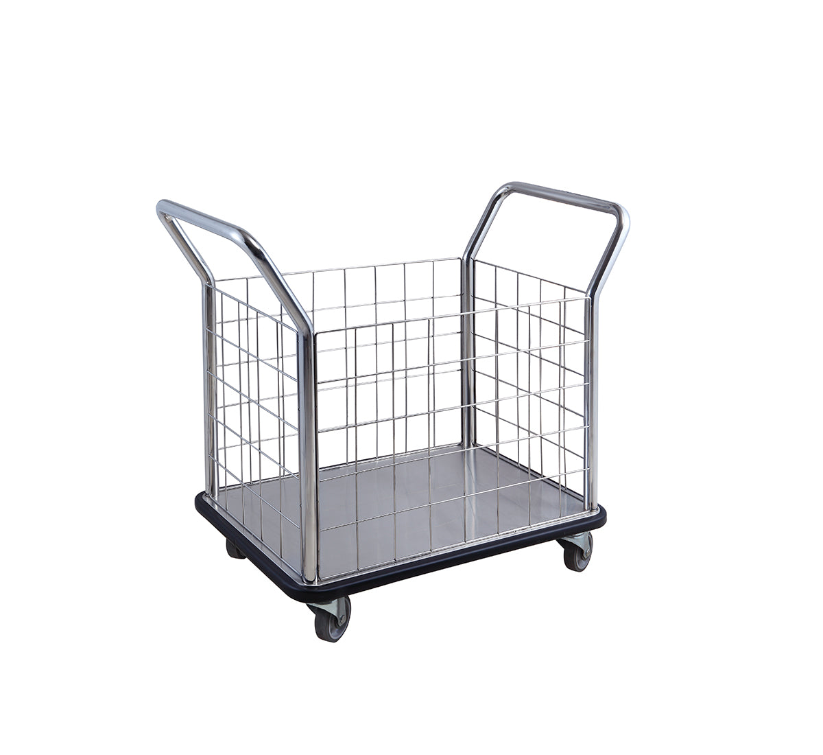 Dolphy Silver Stainless Steel Linen Cage Trolley – Heavy-Duty Storage Cart with High Side Walls and Smooth Wheels, 815x560x915mm, Ideal for Hospitals, Hotels, and Commercial Laundry Use