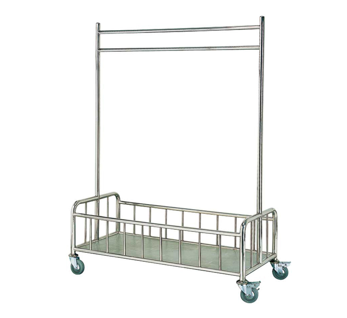 Dolphy Stainless Steel Rolling Laundry Cart with Hanging Bar – 122x55x171 cm, Heavy-Duty Linen Trolley with Wheels for Hotels, Laundry Rooms & Commercial Use