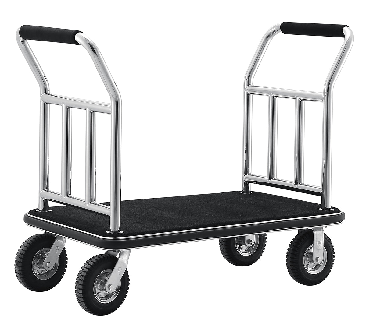Dolphy Heavy Duty Stainless Steel Luggage Trolley Cart – Black & Silver Frame with Gold Rails and Red Carpet, 60x53x120cm, Ideal for Hotels, Villas & Commercial Spaces