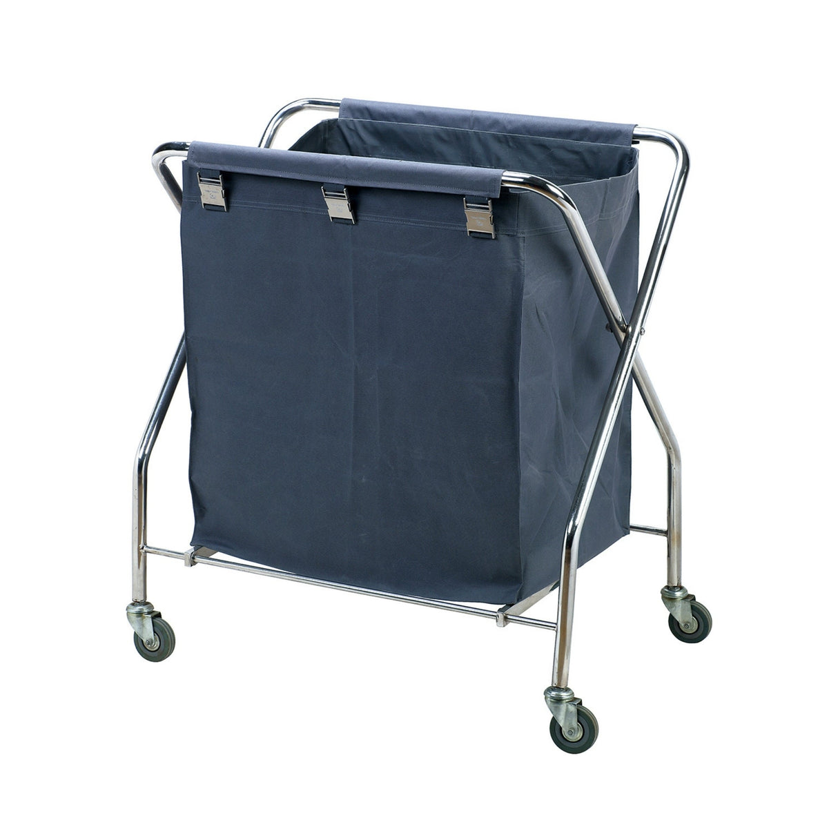 Dolphy Blue Foldable Linen Trolley – Stainless Steel Frame, Heavy-Duty Laundry Cart with Wheels, Space-Saving Design for Hotels, Hospitals & Offices