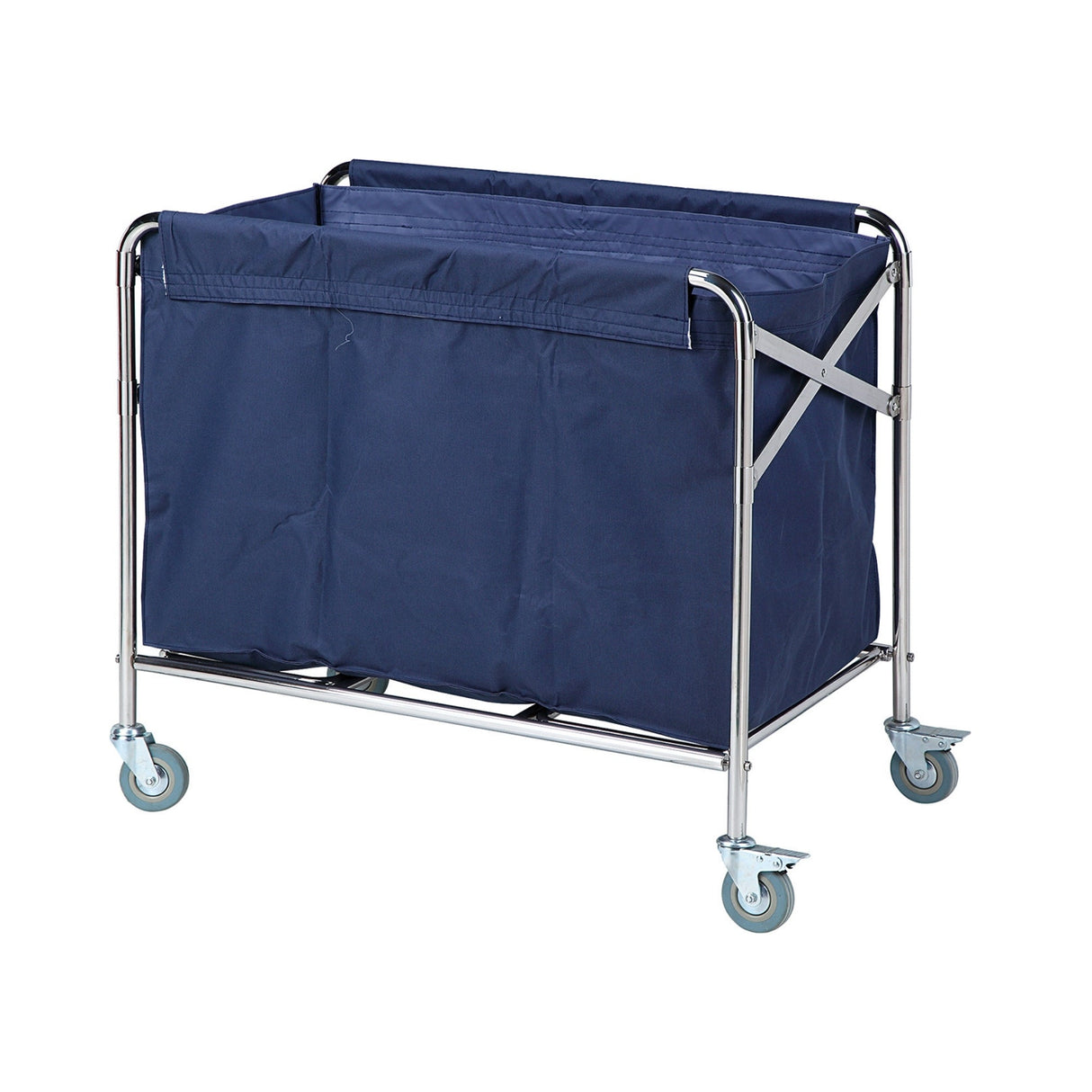 Dolphy Silver Foldable Linen Trolley – Heavy-Duty Stainless Steel Laundry Cart with Wheels, Compact Design for Hotels, Hospitals & Commercial Use