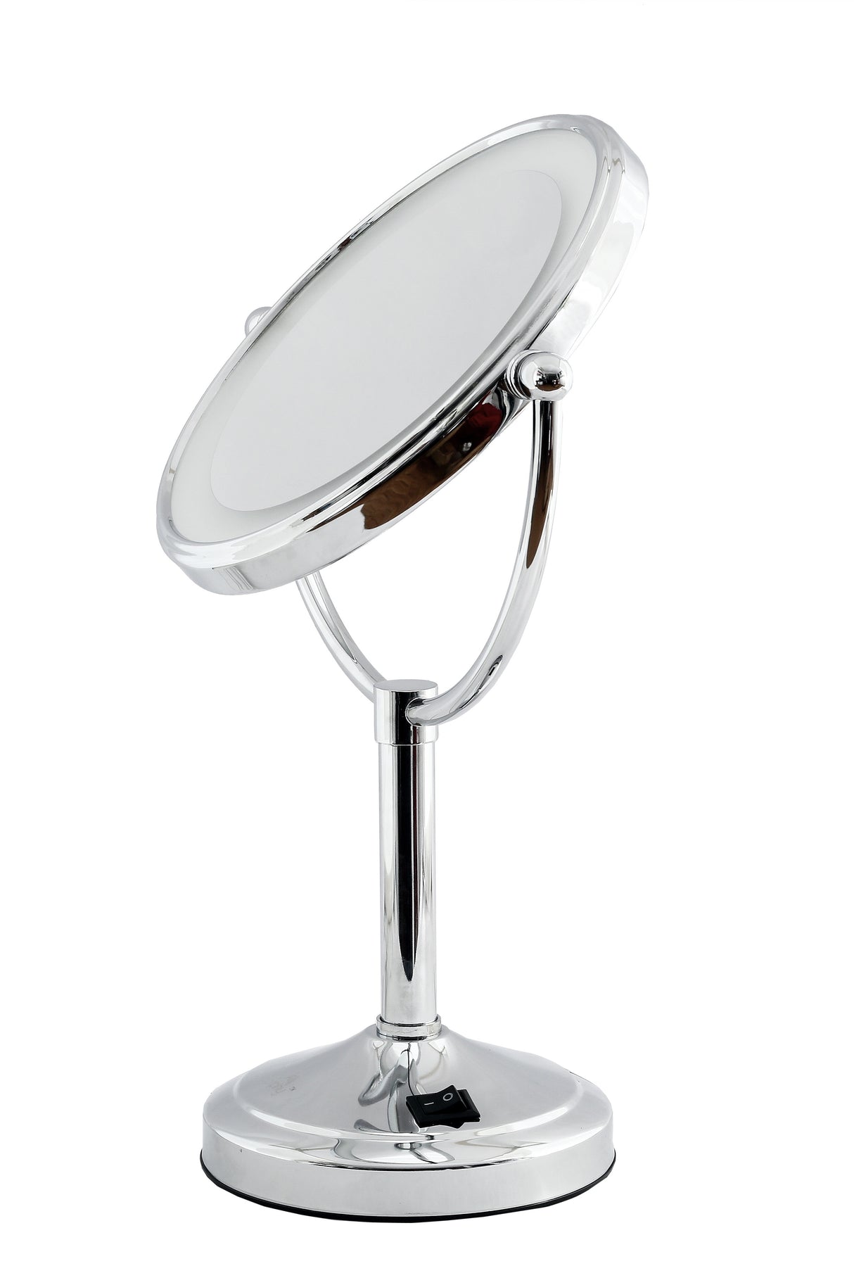 Dolphy 8-Inch Dual-Sided Tabletop Magnifying Mirror – 1X/5X Magnification, 360° Swivel, Silver Finish, Freestanding Makeup Mirror