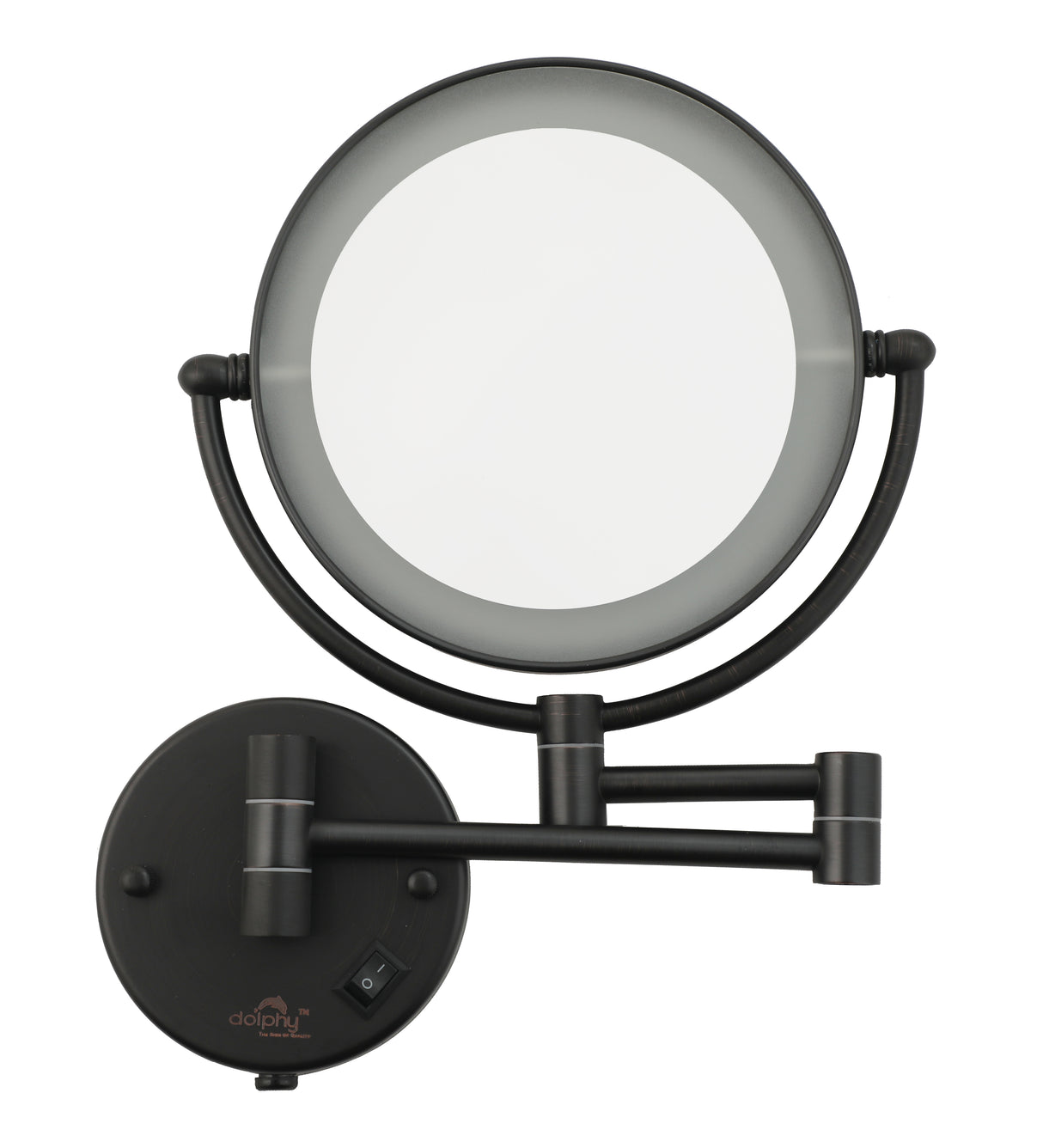 Dolphy 8-Inch Dual Sided LED Wall Mount 5X Magnifying Mirror – Black, 360 Swivel, Extendable Arm