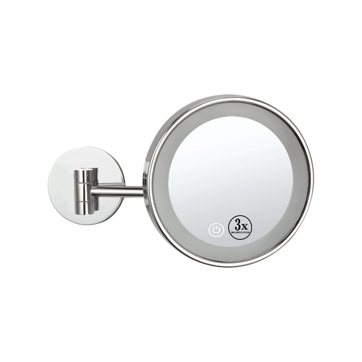 Dolphy 8-Inch Wall Mounted LED Makeup Mirror – 3X Magnification, One-Sided, Silver Finish – Compact & Stylish Bathroom Mirror