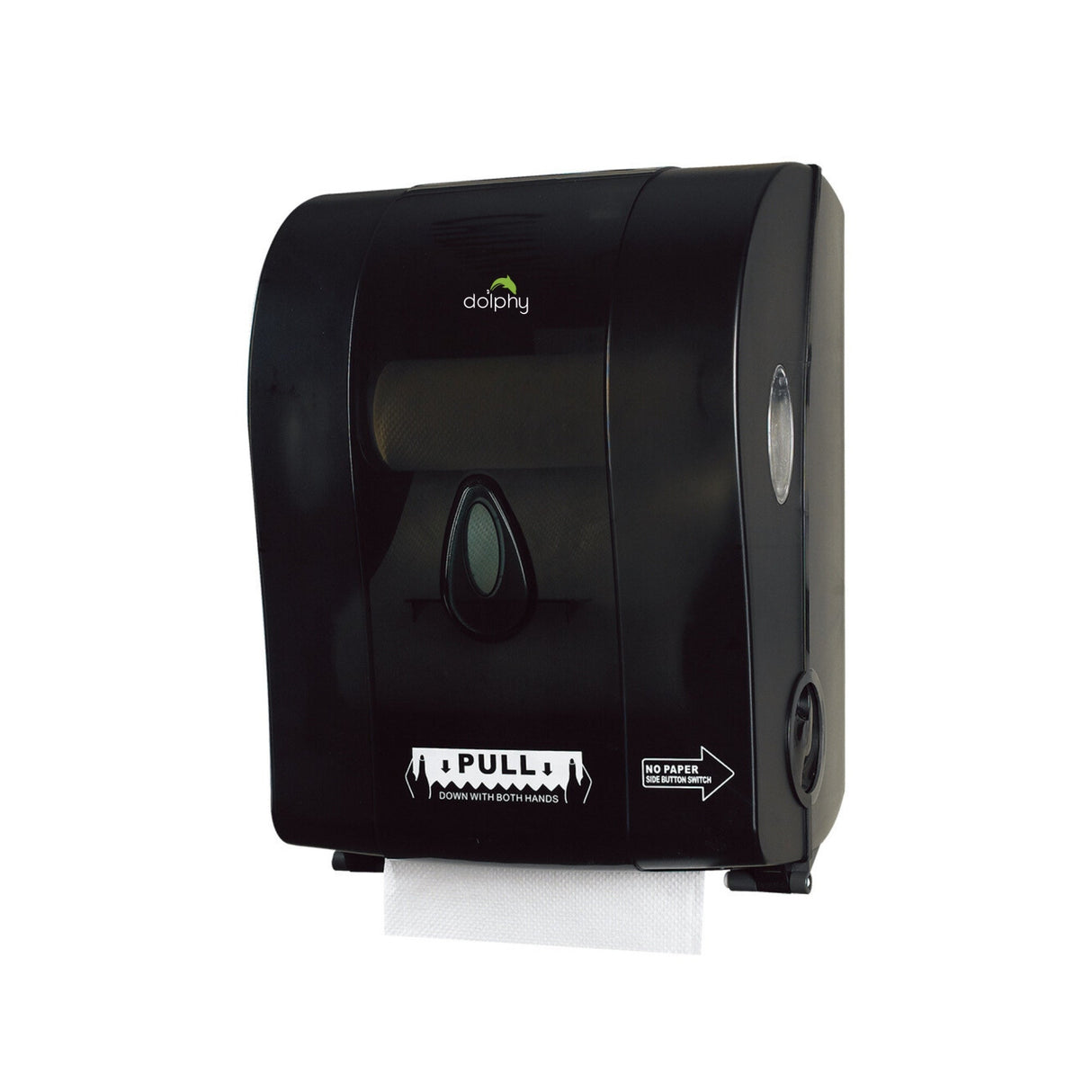 Dolphy Auto-Cut Paper Towel Dispenser – Black ABS, Semi-Automatic, Wall Mounted, Lockable for Commercial & Public Washrooms