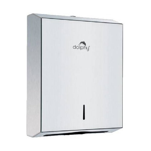 Dolphy Secure Lock Slimline Paper Towel Dispenser – White Stainless Steel, Wall Mounted, M/Z Fold Compatible, Lockable Design