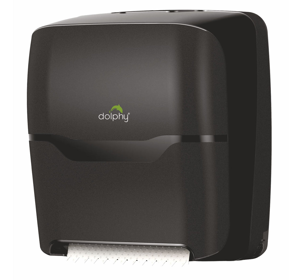 Dolphy Auto-Cut Paper Towel Dispenser – Black ABS, Touch-Free, Wall Mounted, Battery Operated for Commercial Washrooms