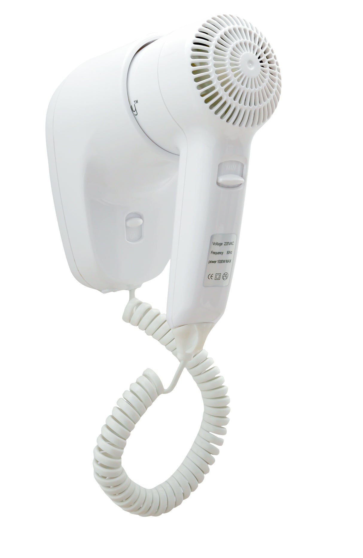 Dolphy Energy Efficient Wall Mounted Hair Dryer 1200W – White ABS Plastic, Quiet & Fast Drying, Durable Wall Mount