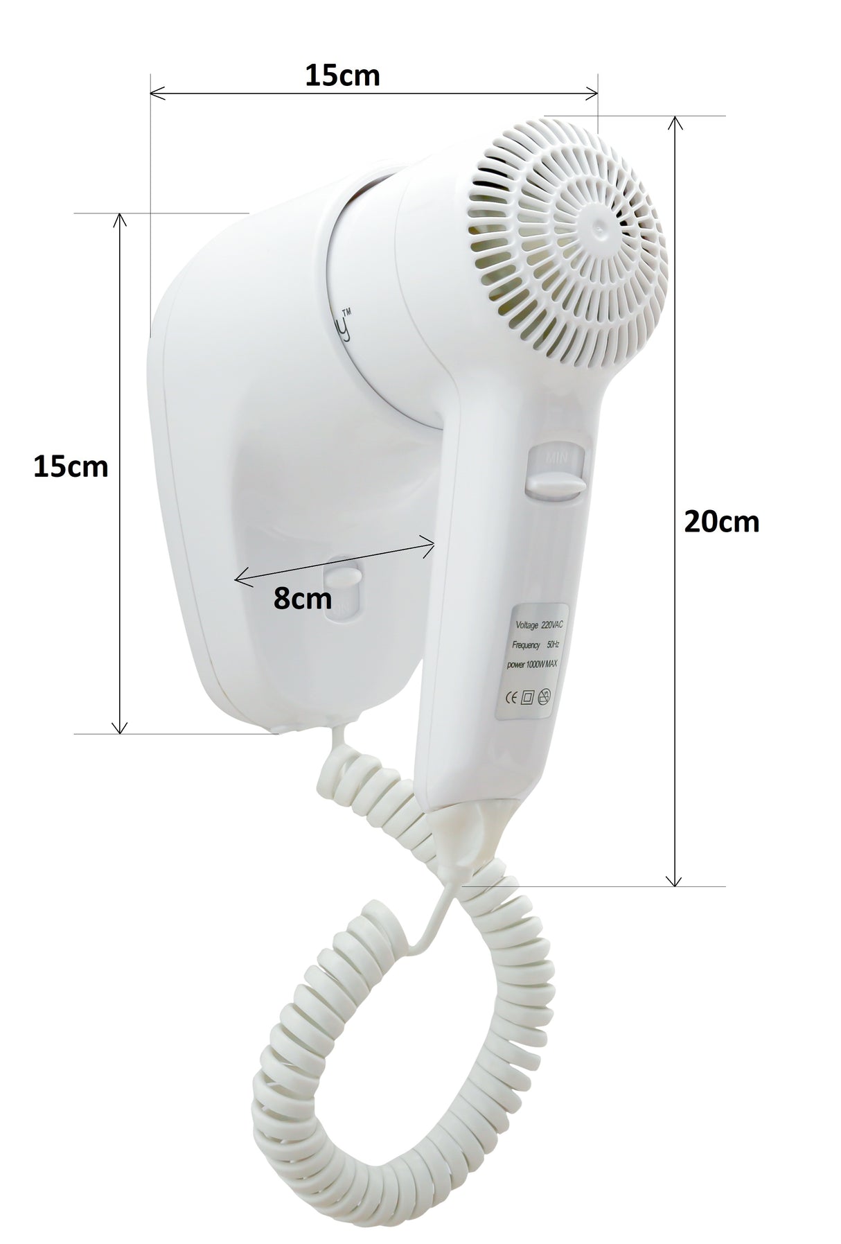 Dolphy Energy Efficient Wall Mounted Hair Dryer 1200W – White ABS Plastic, Quiet & Fast Drying, Durable Wall Mount