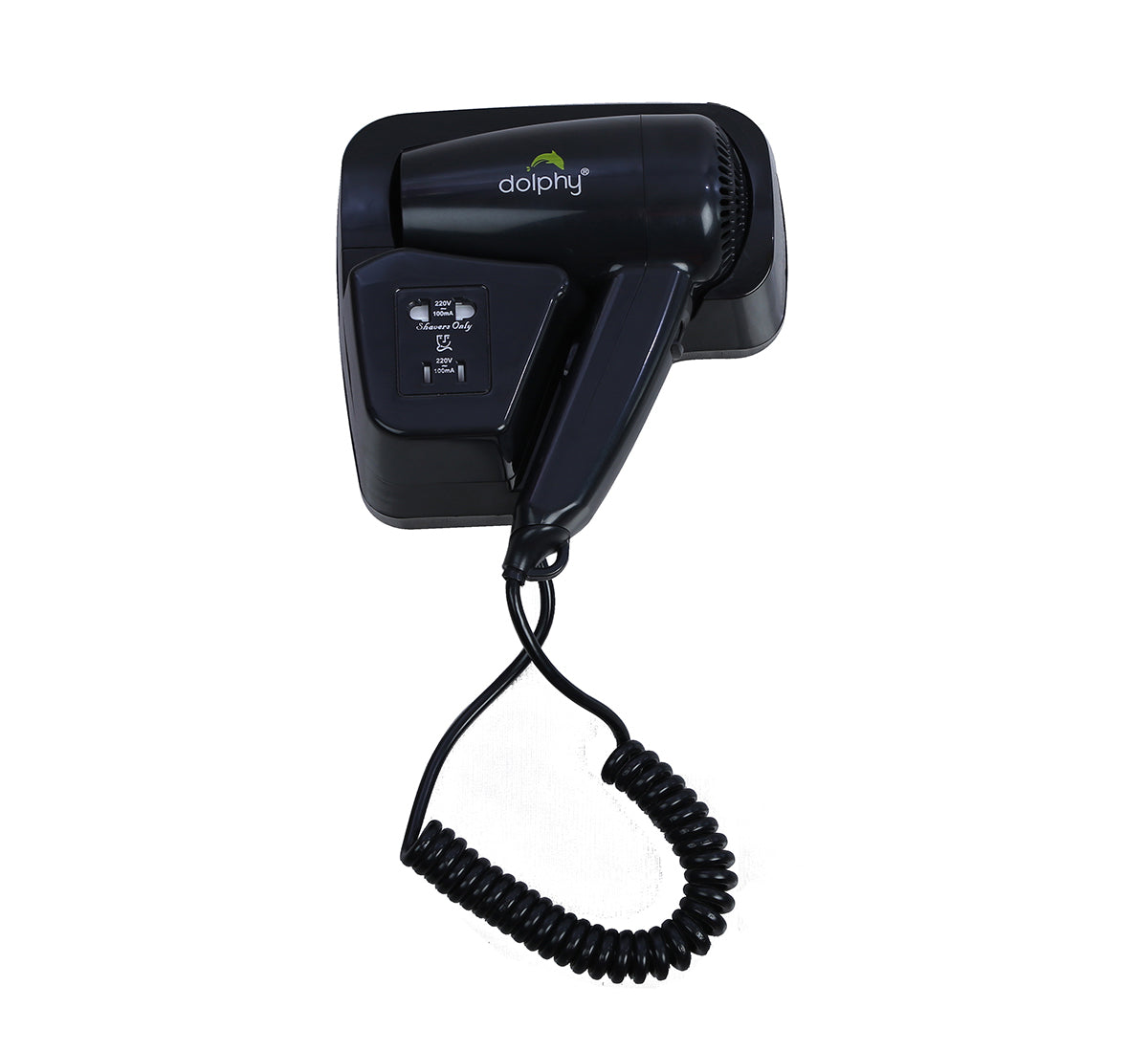 Dolphy Fast-Drying Wall Mounted Hair Dryer 1200W – Black ABS Plastic, Quiet Operation, Shaver Socket Included